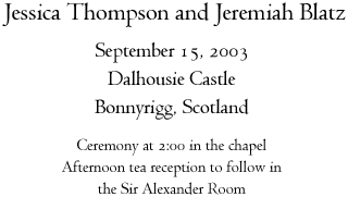 Jer and Jess - Dalhousie Castle, Scotland - September 15, 2003